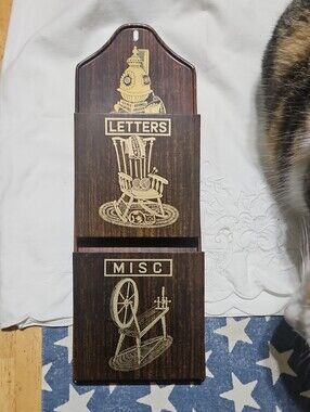 Vintage Painted Tin Mail letter Organizer Wall Mount MCM RETRO Early Americana